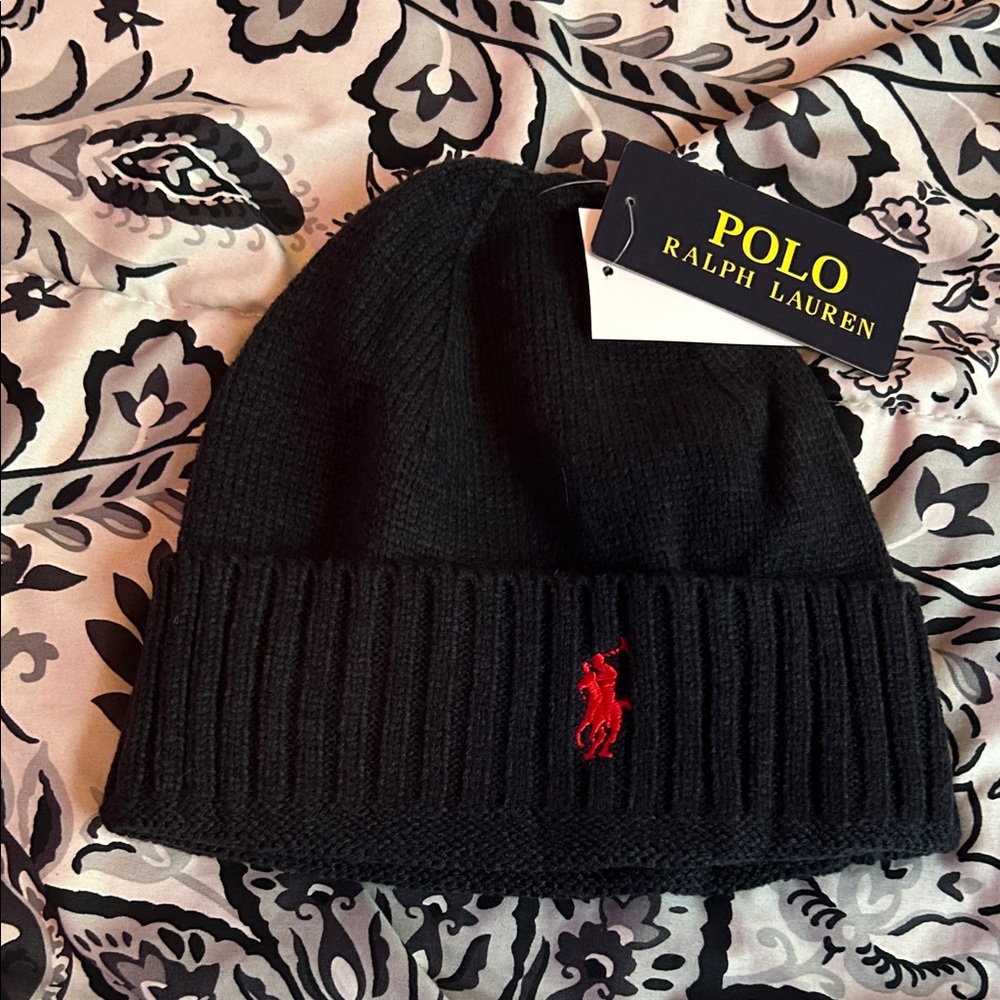 Polo Ralph Lauren Blue Knit Beanie with Red Pony